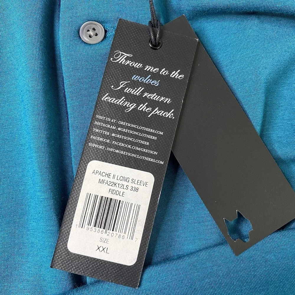 Greyson Apache II Long Sleeve‎ polo Shirt Men's XXL Fiddle Teal Green